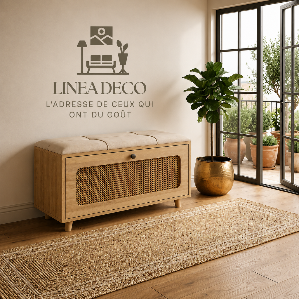 Banc Porte-Chaussures Cannage & Capitonné