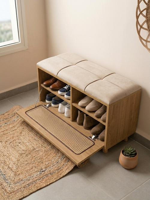 Banc Porte-Chaussures Cannage & Capitonné