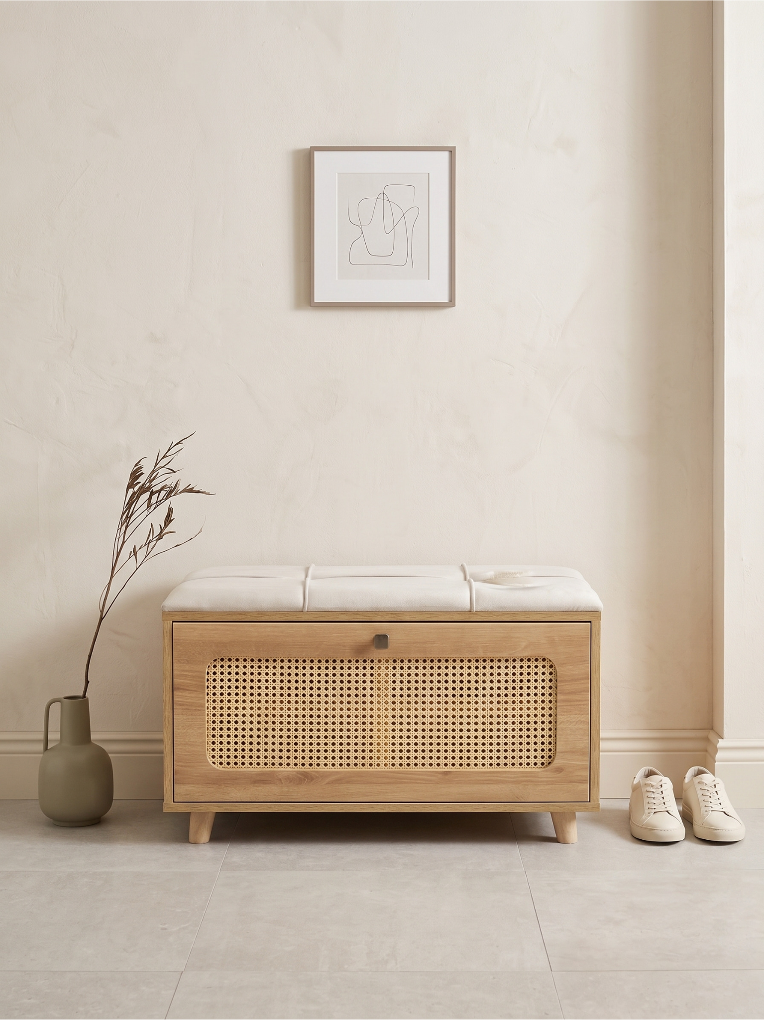 Banc Porte-Chaussures Cannage & Capitonné