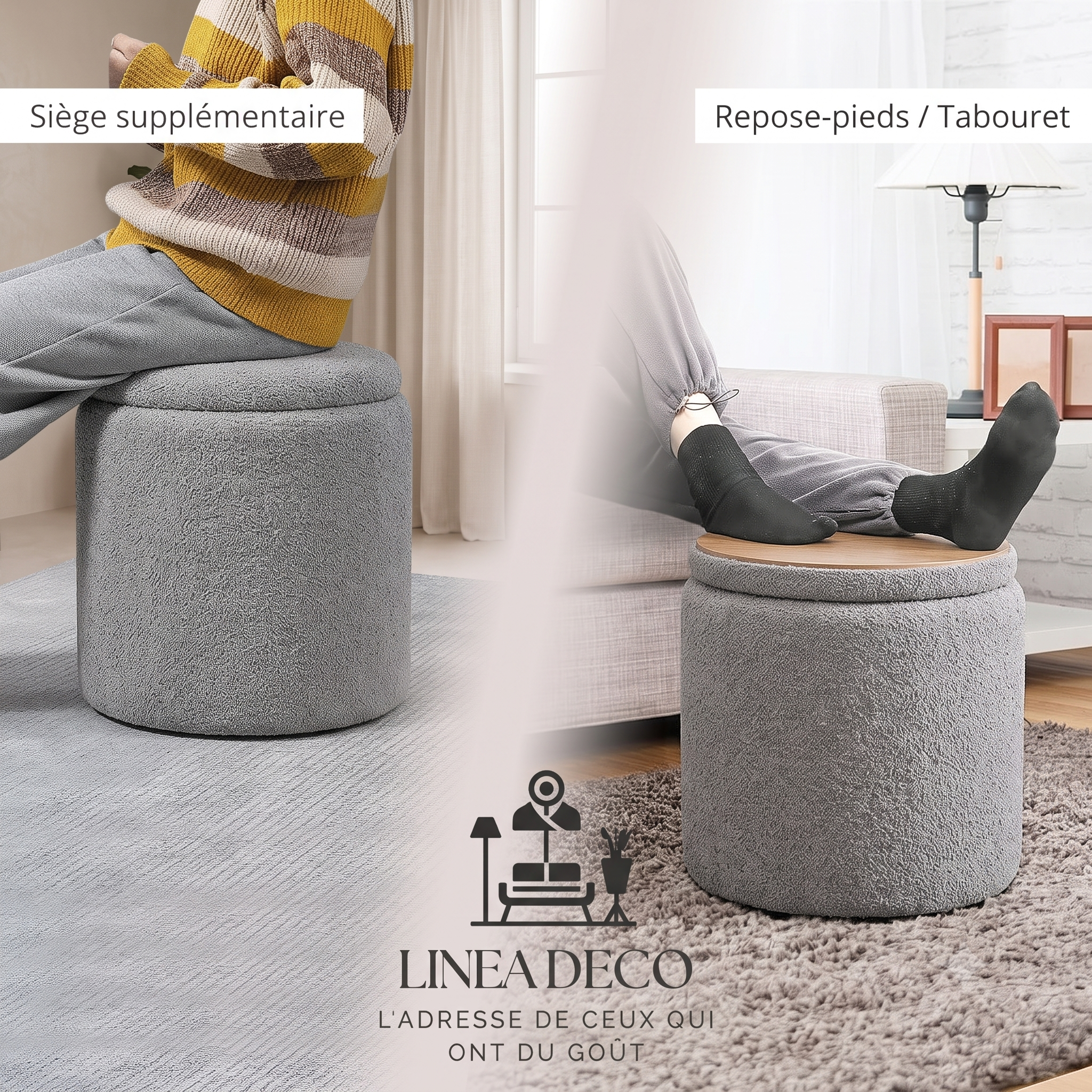 Duo de Poufs Coffres de Rangement en Tissu Bouclette