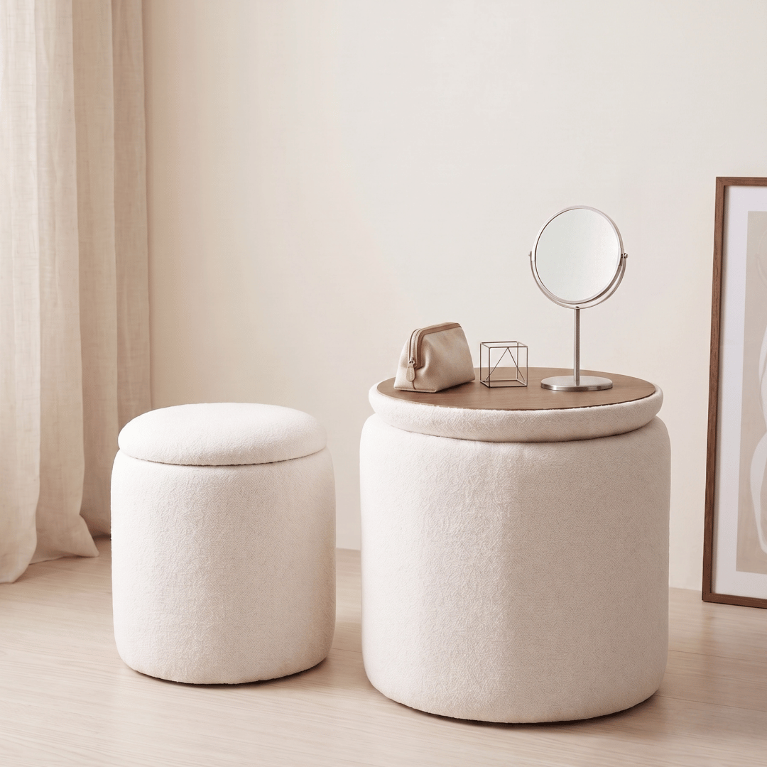 Duo de Poufs Coffres de Rangement en Tissu Bouclette