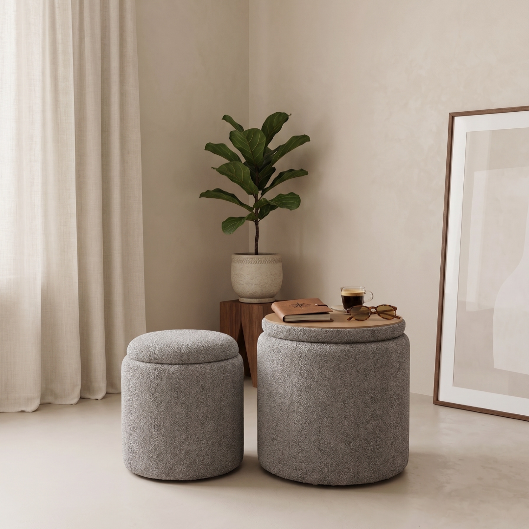 Duo de Poufs Coffres de Rangement en Tissu Bouclette