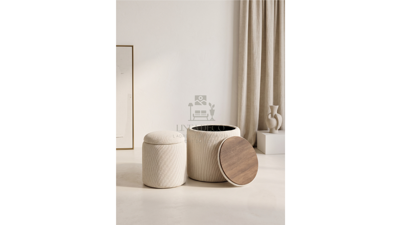 Duo de Poufs Coffres de Rangement en Tissu Bouclette